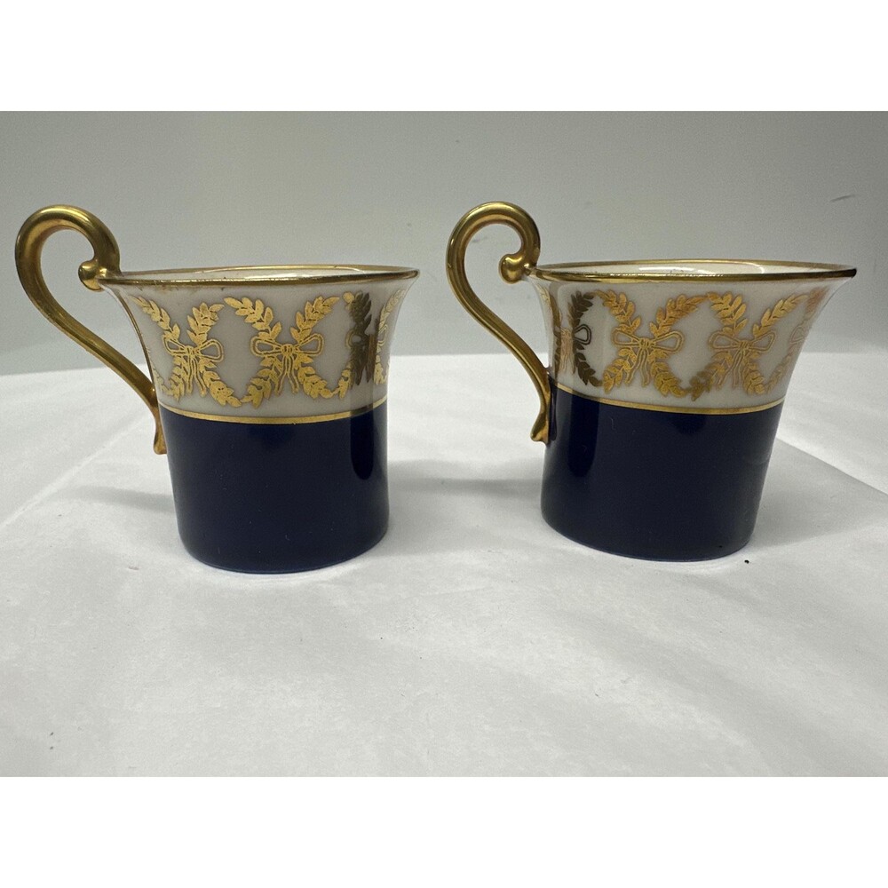 Lindner Bavaria Germany Eicht Cobalt Blue and Gilt demitasse cups set of 2
